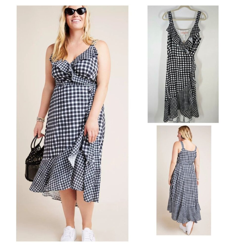 Anthropologie Hutch Allison Gingham Plaid Wrap Dress Ruffle Women's Plus Size 1X